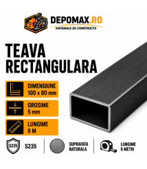 Teava rectangulara 100 x 80 x 5 mm, 6 metri